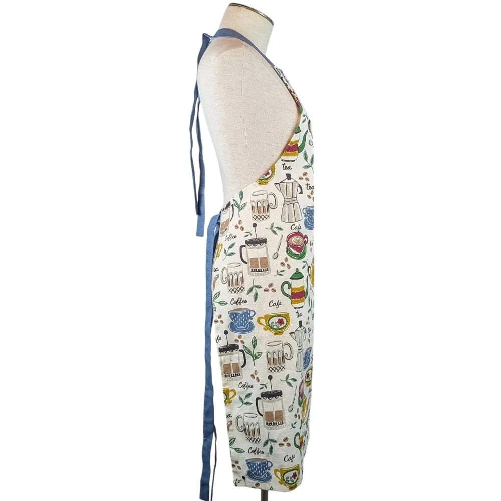 Apron Coffee & Tea Print 100% Cotton Multicolor Print One Size NWT - Picture 4 of 7